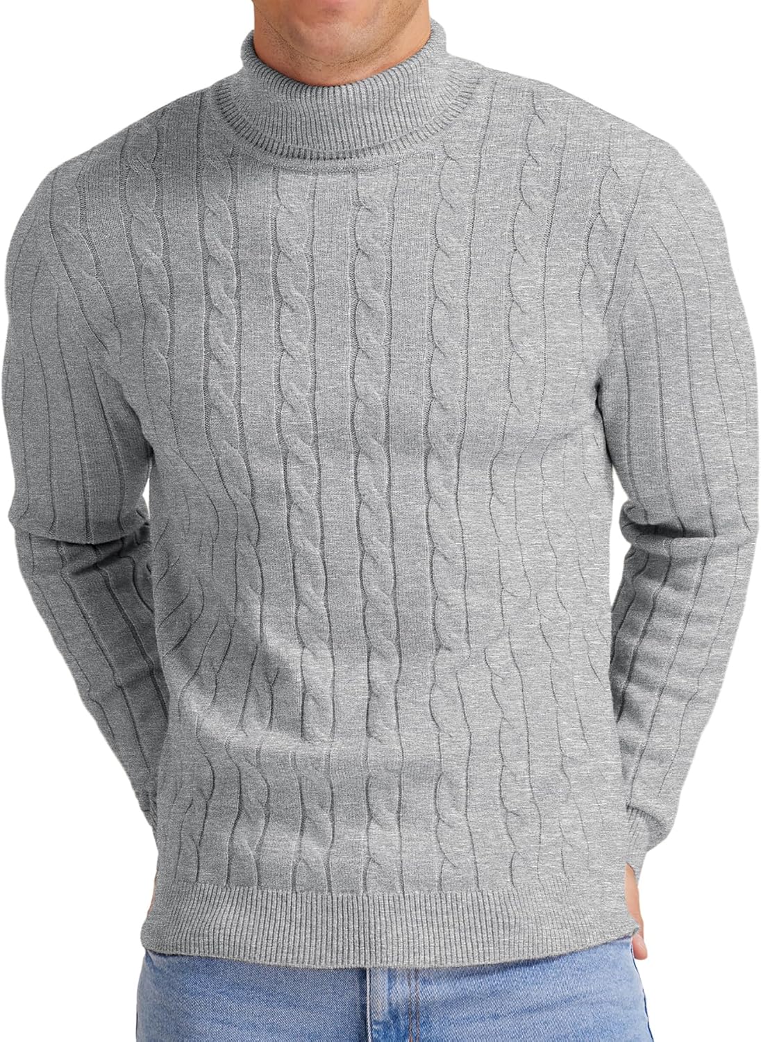 NITAGUT Men's Casual Turtleneck Sweaters Warm Twisted Pattern Knitted Slim Fit P...