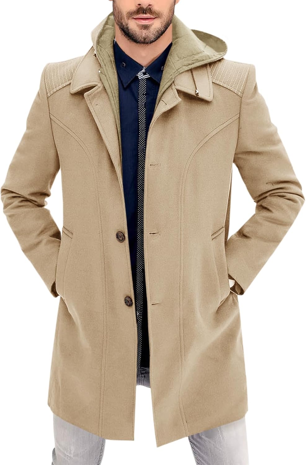 PASLTER Mens Trench Coat Wool Blend Single Breasted Pea Coat Casual Slim Fit Jac...