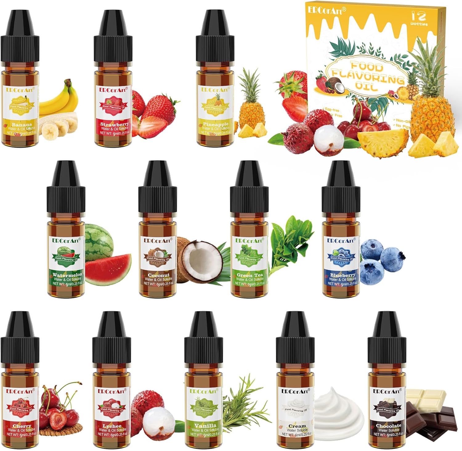 Food Flavouring Oil- 12 Pack Concentrated Flavoring Oil, Flavour Drops, Extracte...