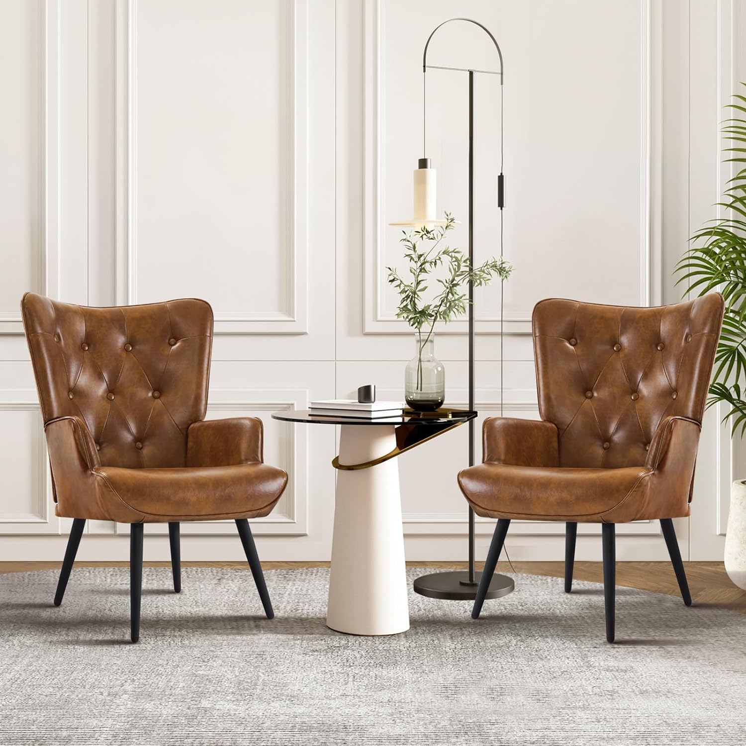 Furnimart Accent Chairs Set of 2, Brown PU Leather Chair Reading Chair Armchair...