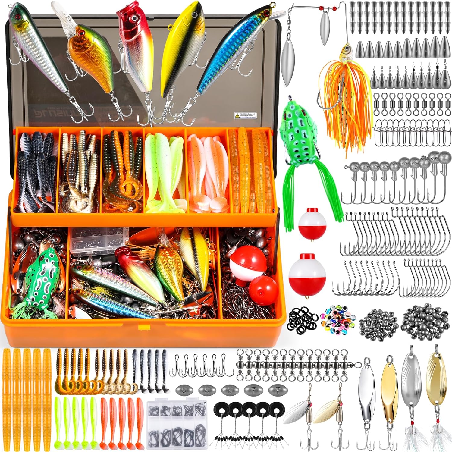 PLUSINNO 353/404 PCS Fishing Lures, Upgrade Fishing Tackle Box with Tackle Inclu...