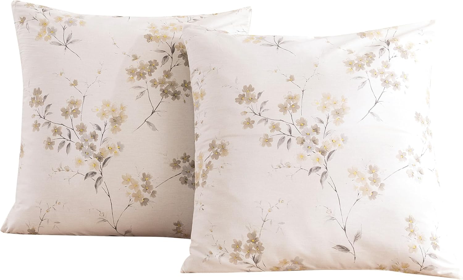 ECOCOTT 2 Pack Pillowcase Euro Size with Vintage Wash Painting Floral Pillow Cas...