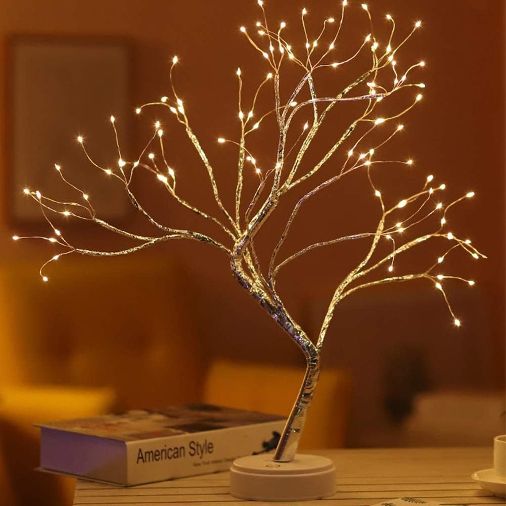 Yiliaw 20" Sparkly Tabletop Bonsai Tree Light 108 LED Warm White Fairy Light Spi...