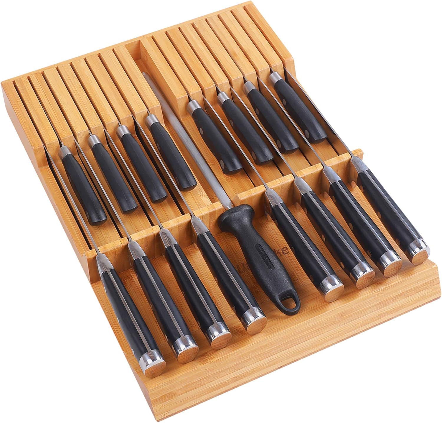 Utoplike In-drawer Knife Block Bamboo Kitchen Knife Drawer Organizer, Large hand...