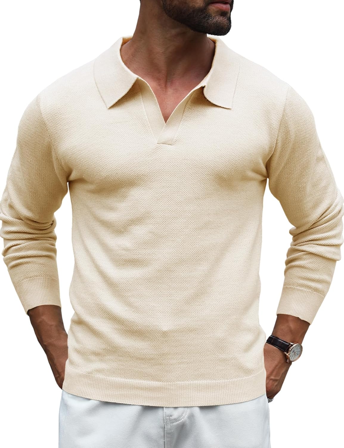 URRU Men's Knit Polo Shirts Long Sleeve Pullover Lightweight Sweater Polo for Me...