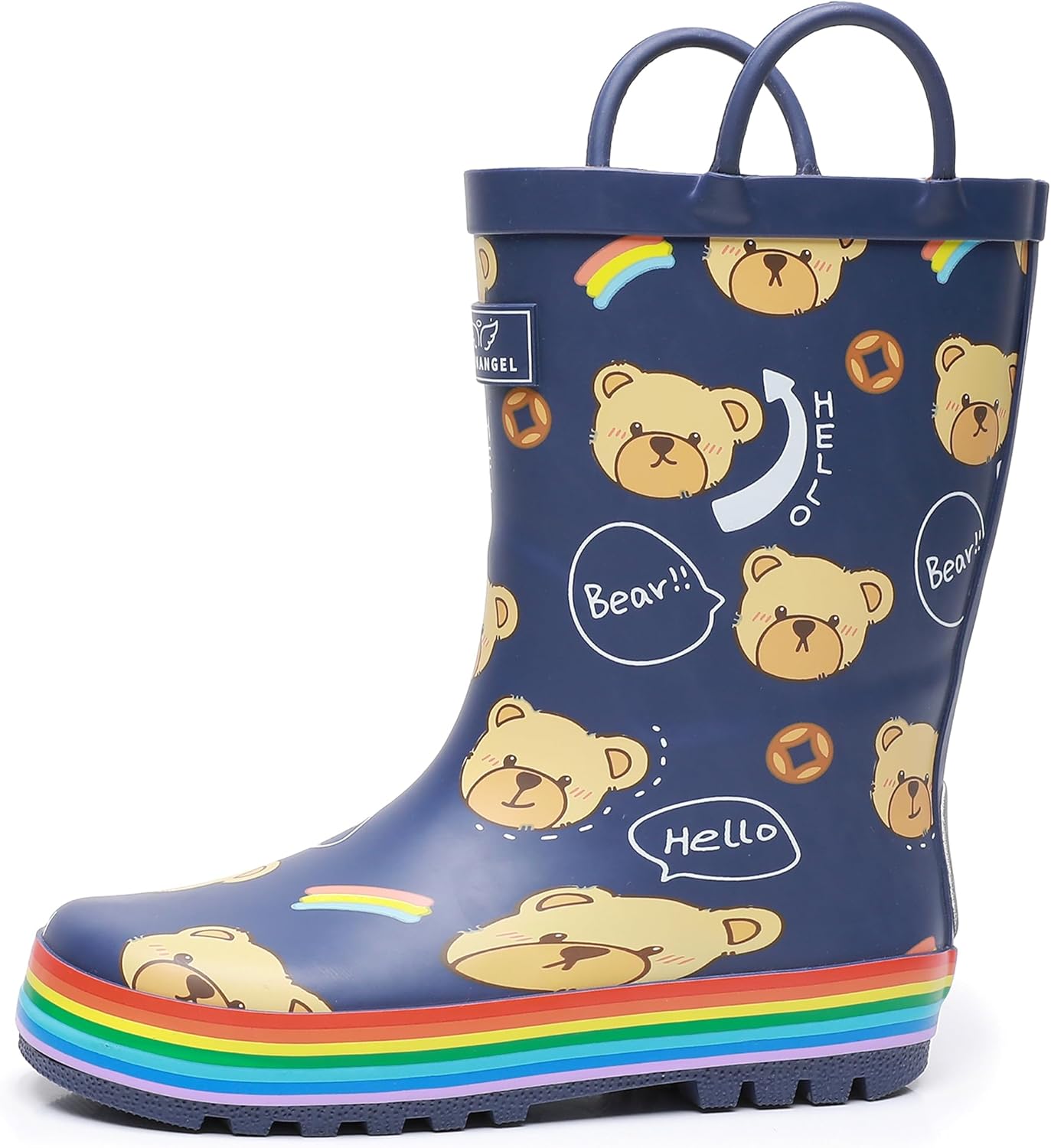 Toddler Rain Boots with Easy-On Handles, Waterproof Rubber Kids Rain Boots for G...