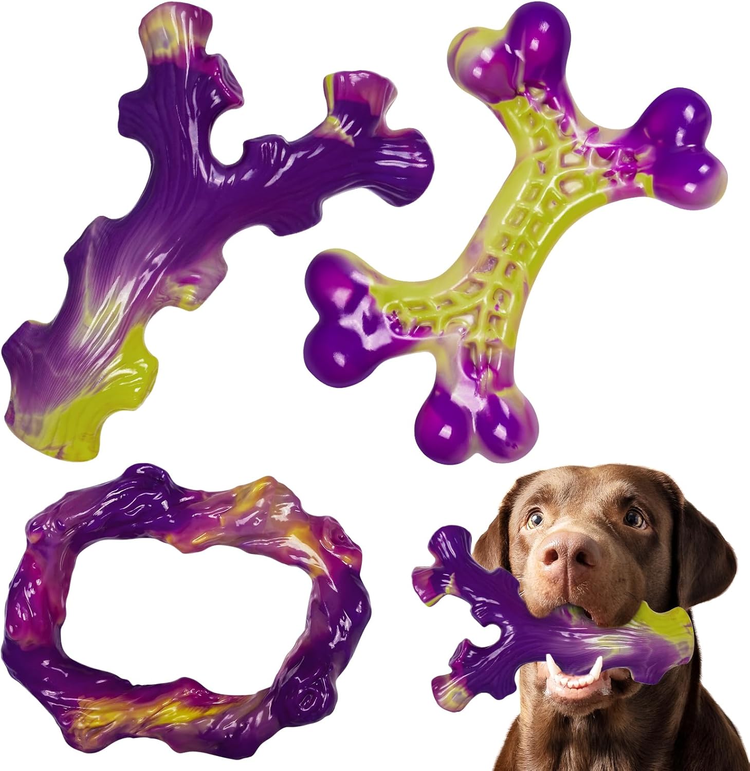Tough Dog Toys for Aggressive Chewers 3 Pack Chew Toys for Large Dogs, Indestruc...