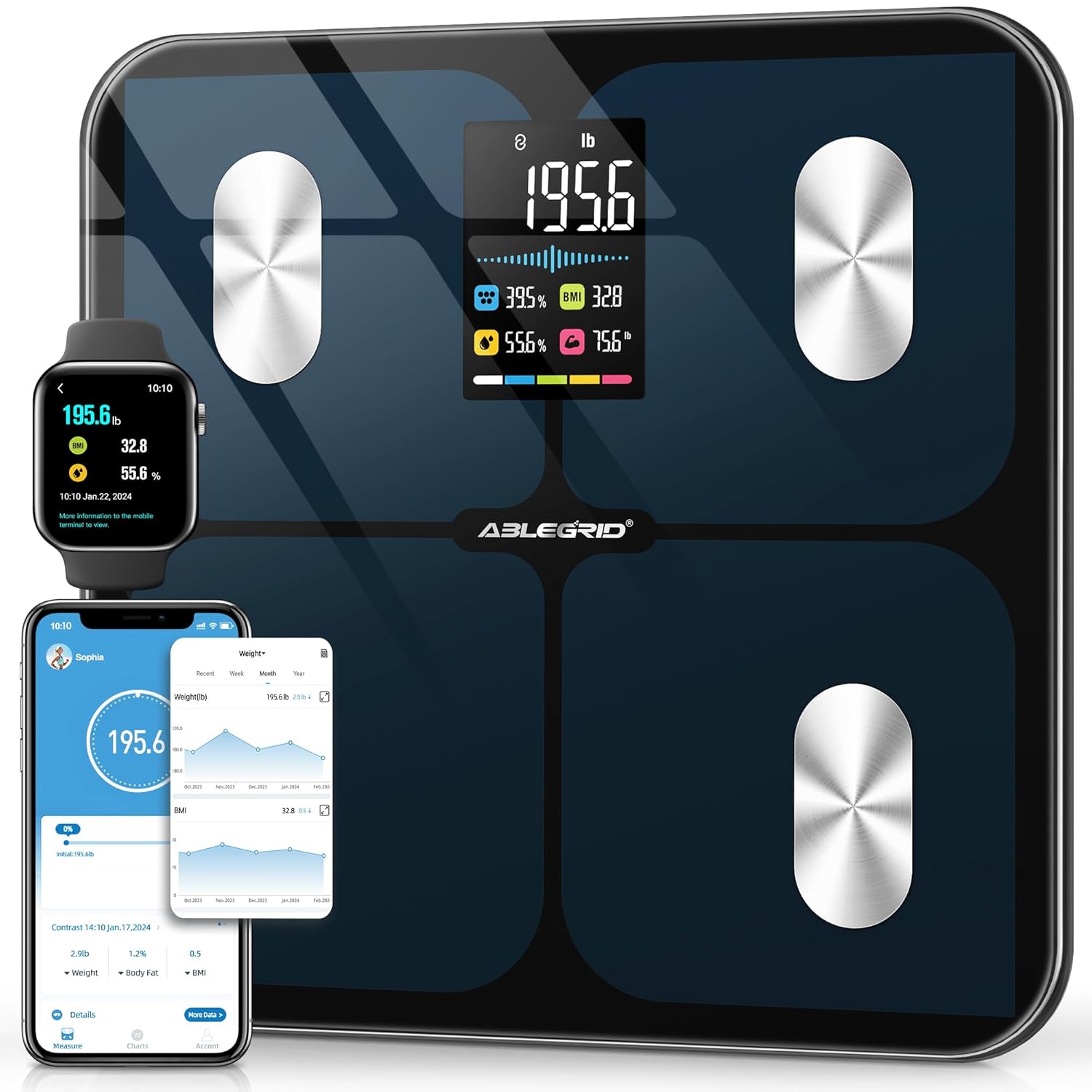 ABLEGRID Digital Smart Bathroom Scale for Body Weight and Fat Percentage,Body Fa...