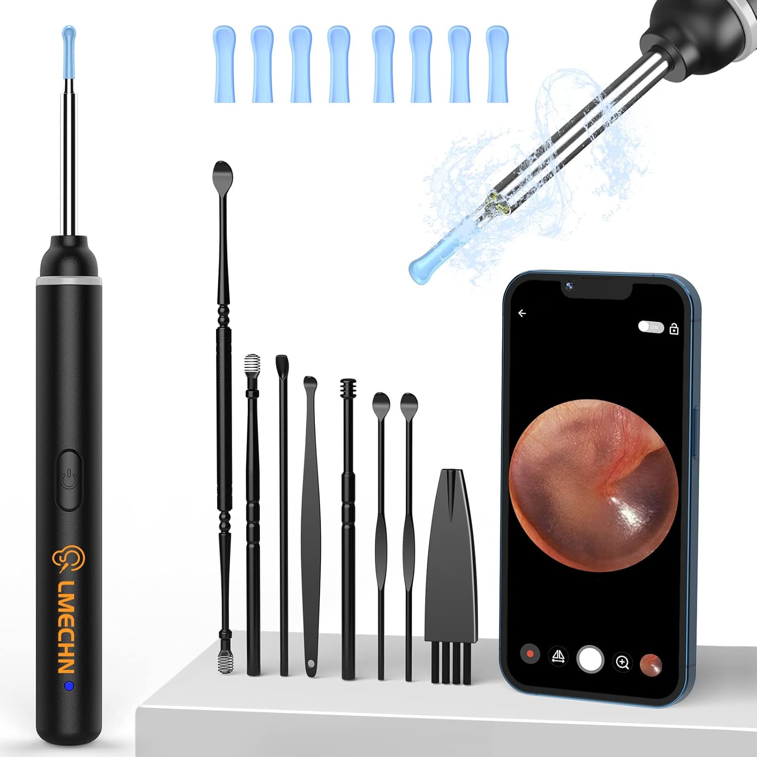 LMECHN Ear Wax Removal 1920P Wireless Ear Cleaner Otoscope with 8pcs Cleaning Ki...