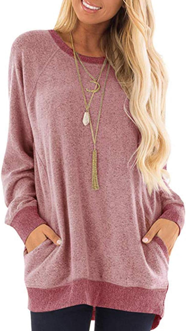 iChunhua Casual Women’s Long Sleeve Crewneck T Shirt Sweatshirt Tops with Pocket...