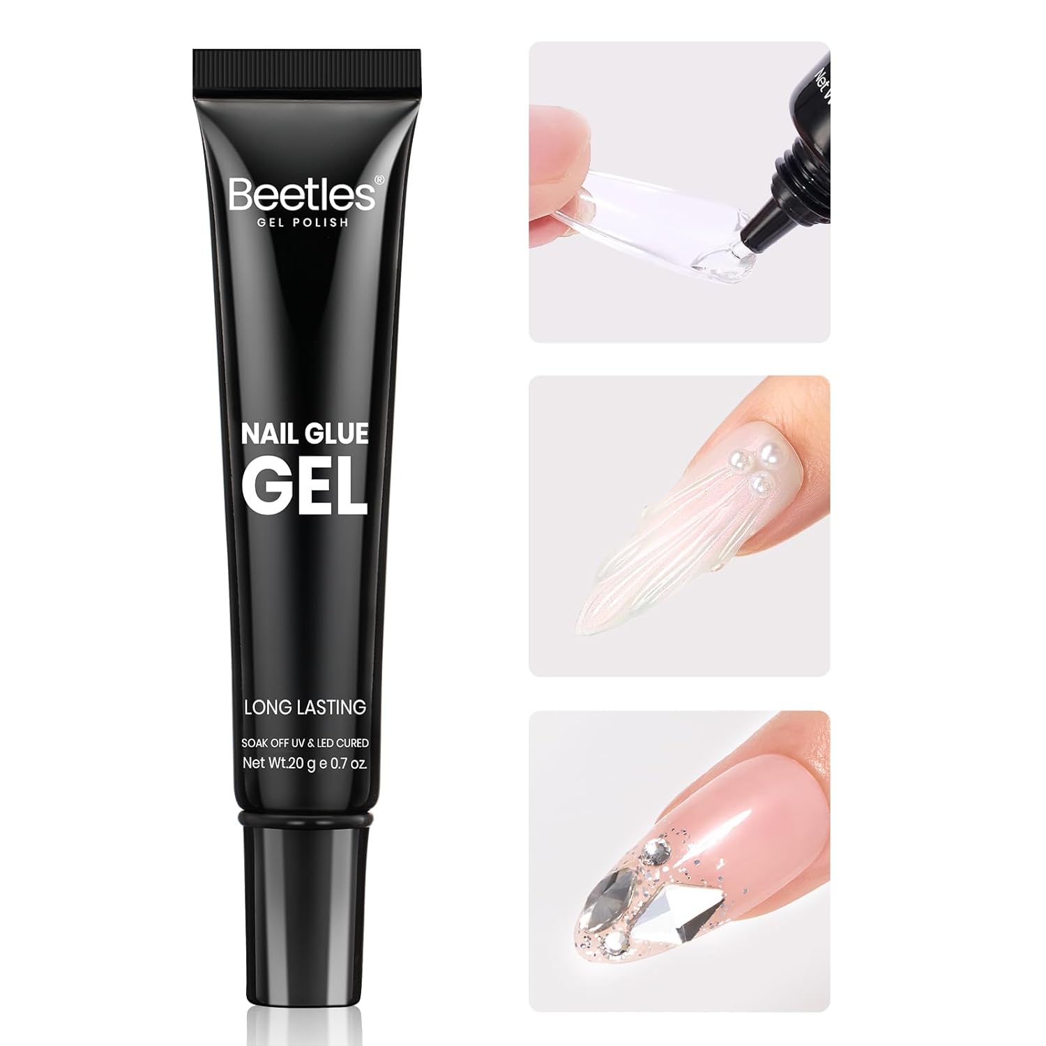 Beetles Gel X Nail Glue Gel 20g Solid Nail Glue Gel, 3 in 1 Soft Nail Tips Glue...