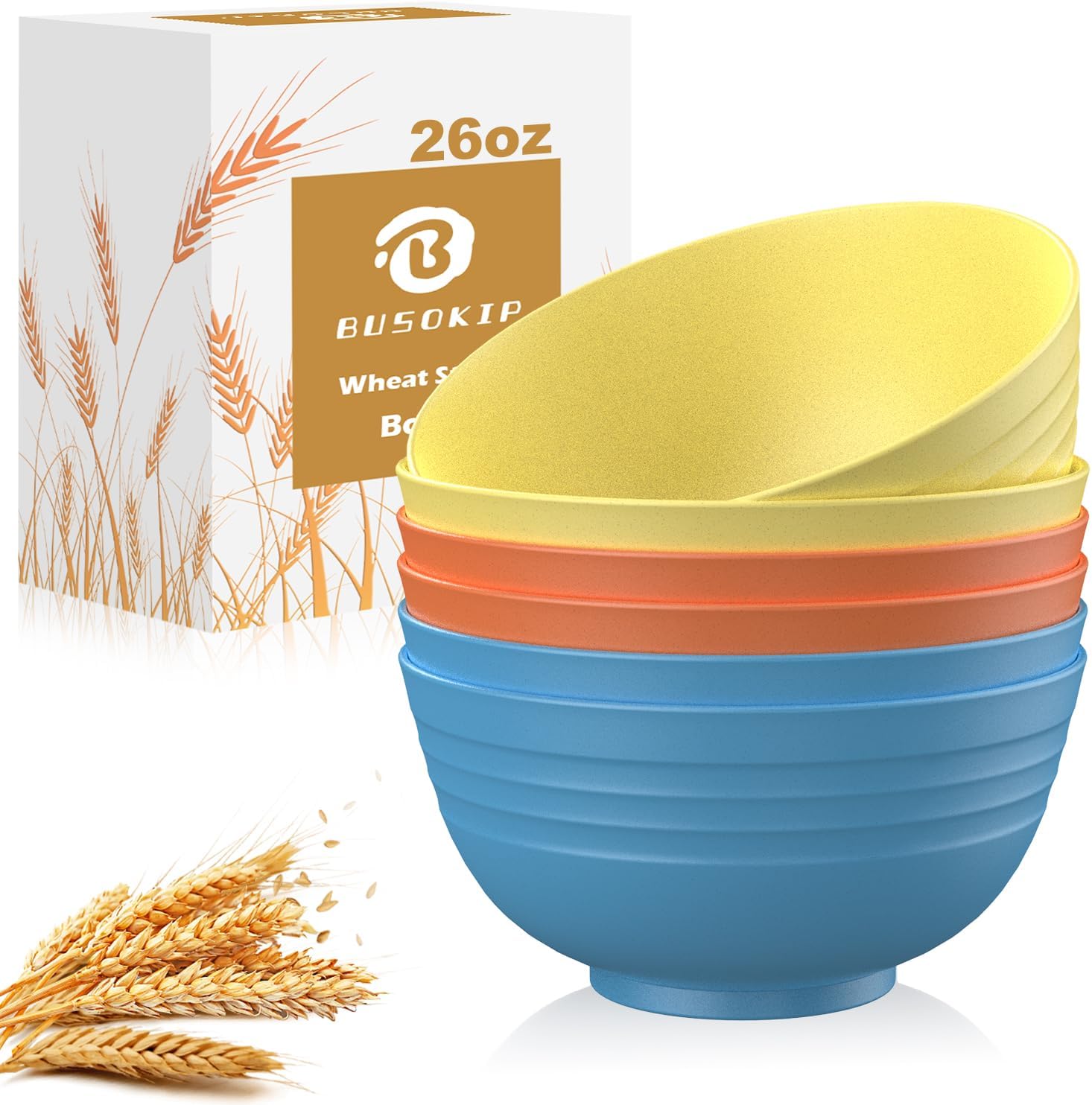 Wheat Straw Bowls, 26 OZ Cereal Bowls Set of 6, Unbreakable Serving Bowls, Micro...