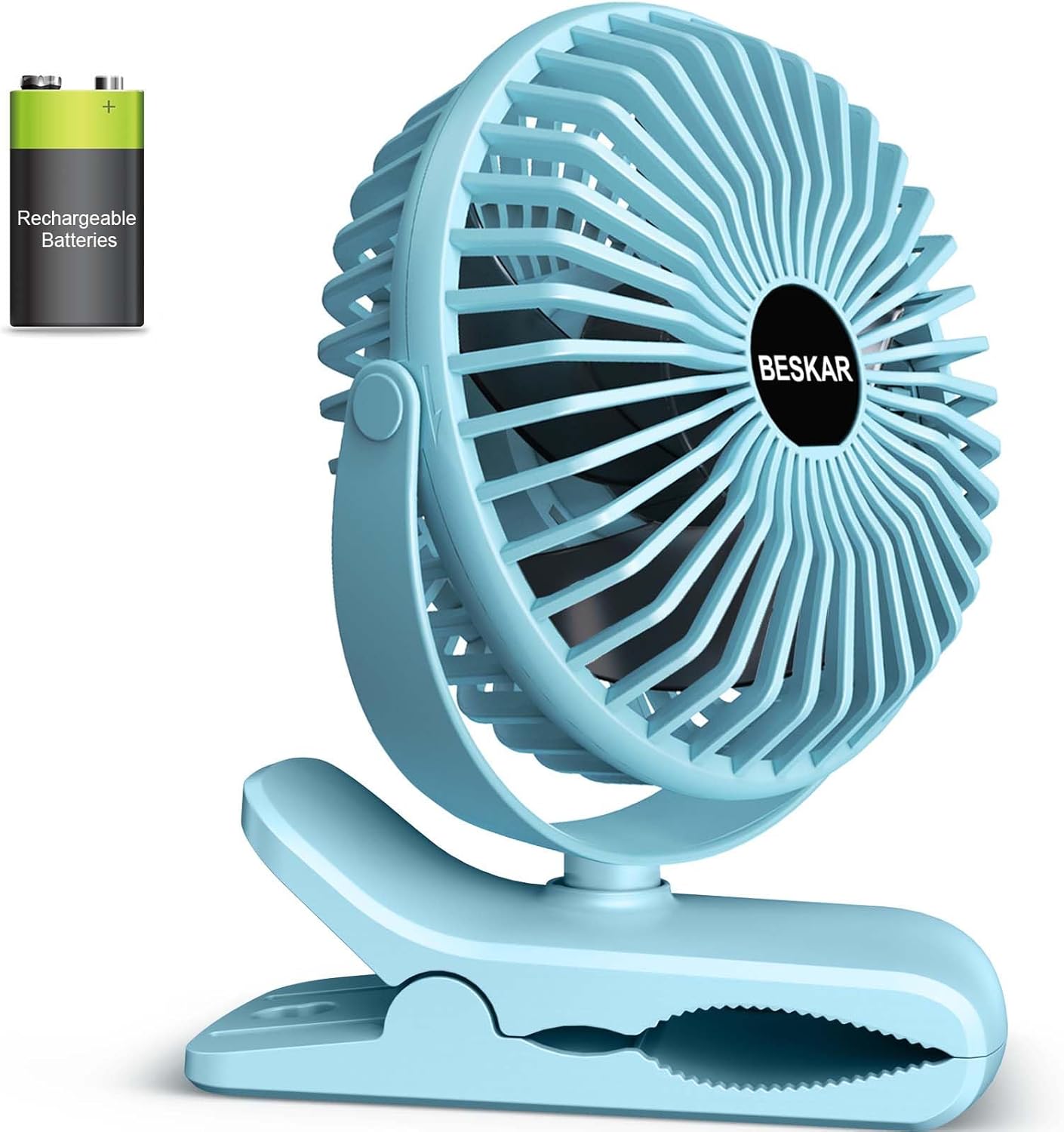 BESKAR Portable Clip on Fan Rechargeable, 4 Speeds Small Battery Operated Fan, U...