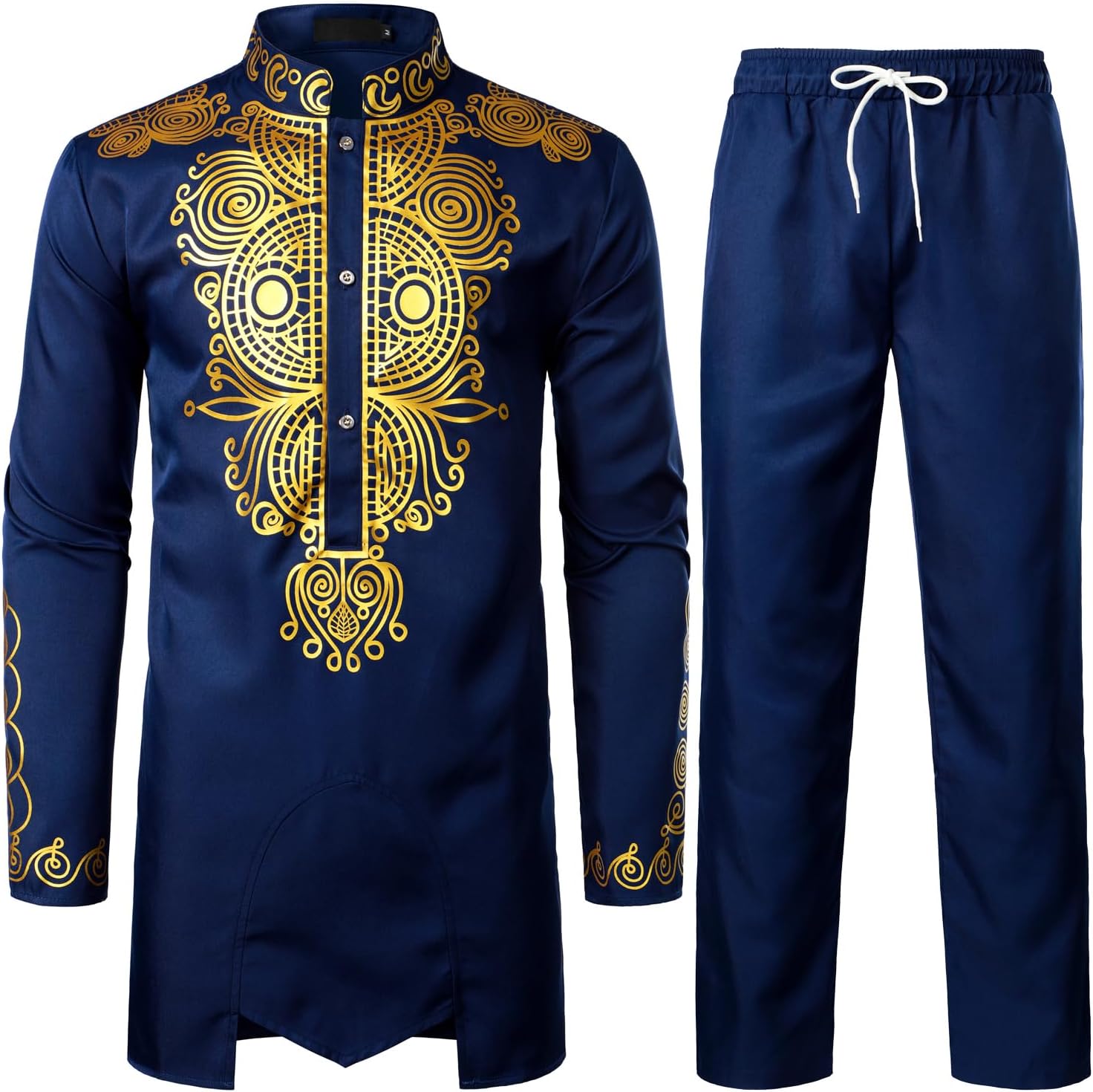 ZEROYAA Men's Africa Suit Long Sleeve Print Dashiki and Pants Outfit Traditional...
