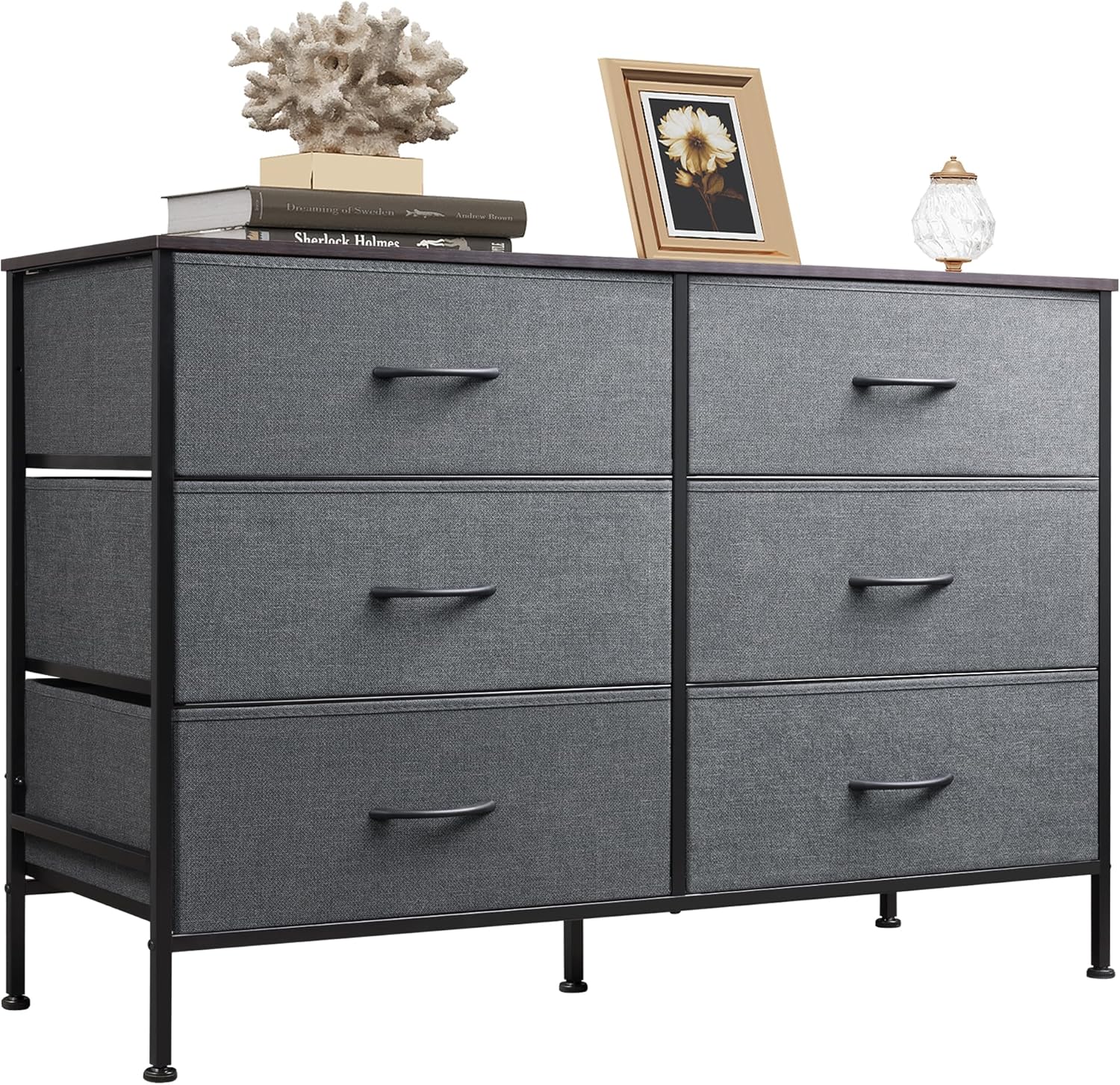 WLIVE Dresser for Bedroom with 6 Drawers, Wide Fabric Dresser TV Stand for 50 In...