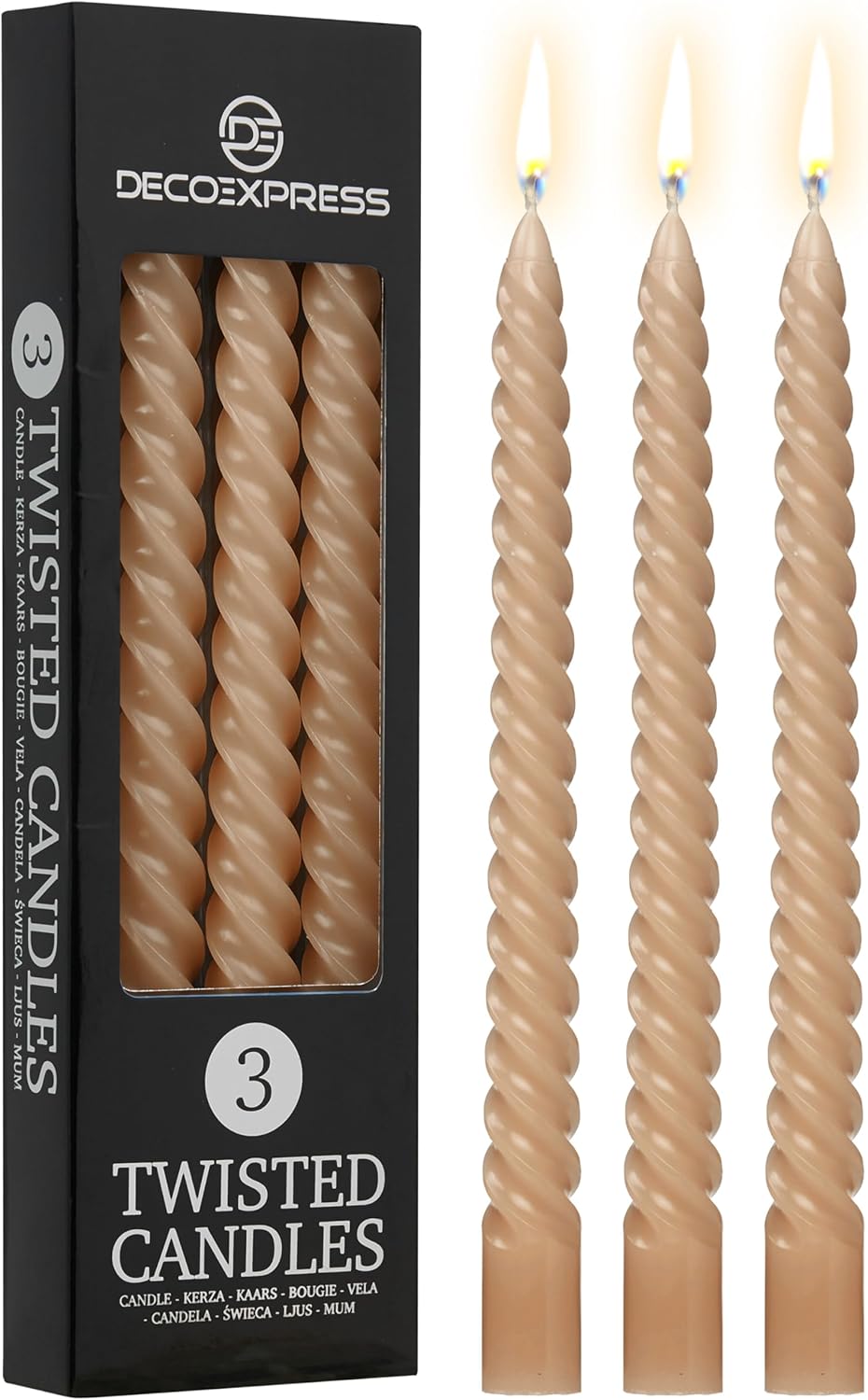 DECO EXPRESS Dinner Candles Pack of 3 or 6 Twisted Candles Coloured Spiral Candl...