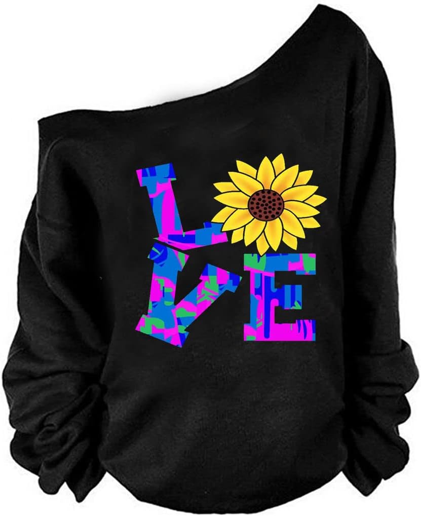 MAGICMK 80s Outfit for Women,Off Shoulder Long Sleeve Slouchy Printed Neon Long...