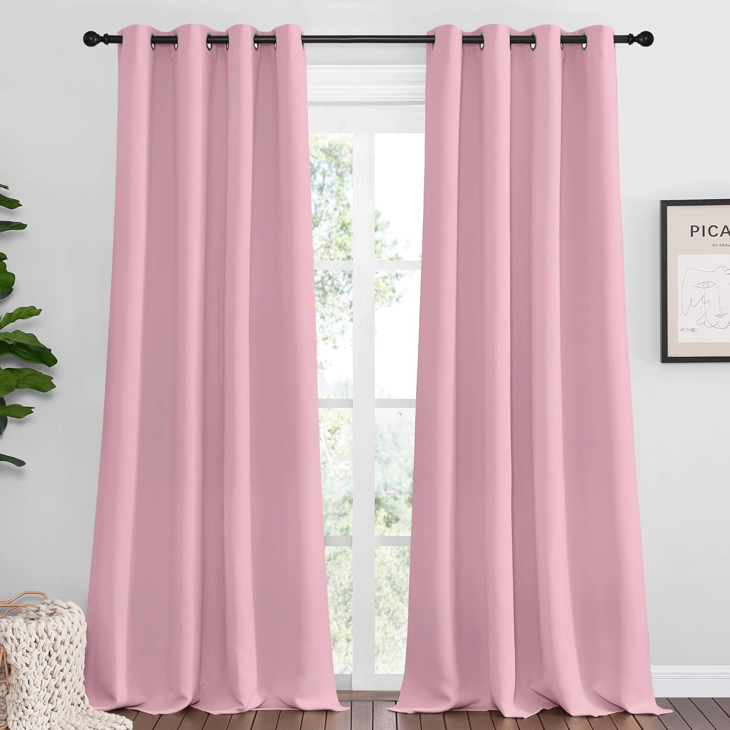 NICETOWN Crystal Pink Blackout Curtains 108" Long for Office, 55" Wide, 2 Pieces...