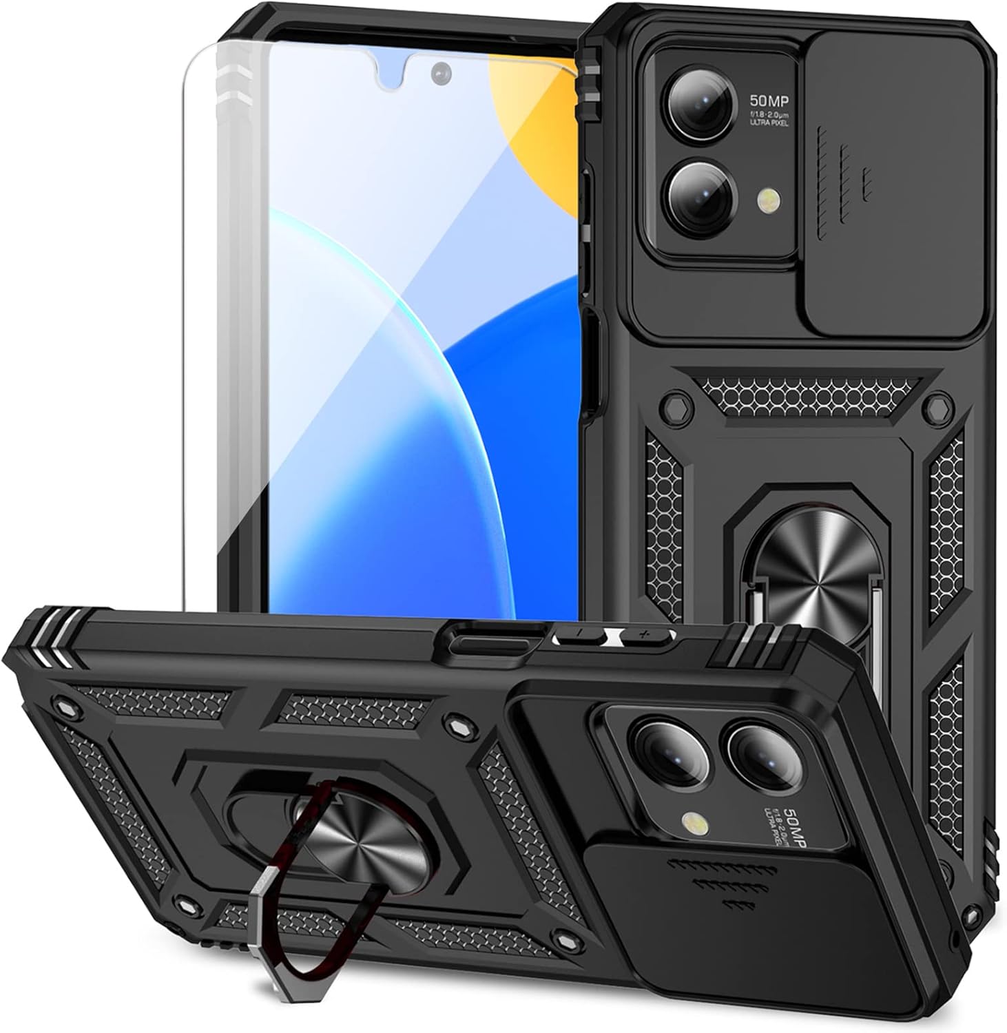 for Moto G Stylus 5G 2023 Case with Slide Camera Cover HD Screen Protector [Mili...