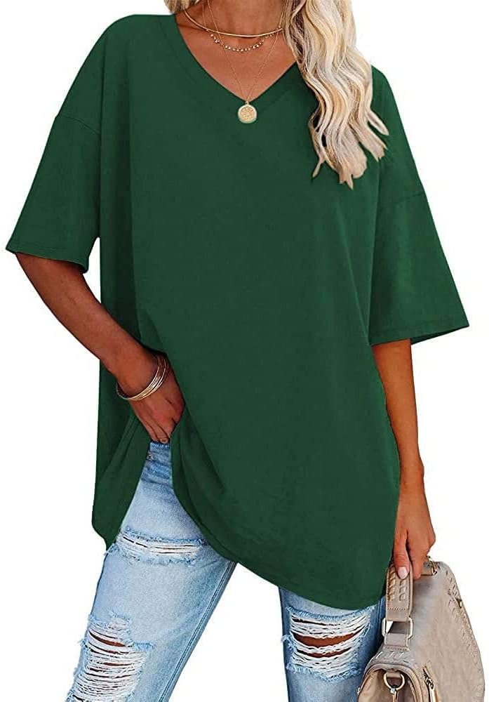 Famulily Women's Summer Casual V Neck Half Sleeve T Shirt Ladies Short Sleeve Ov...