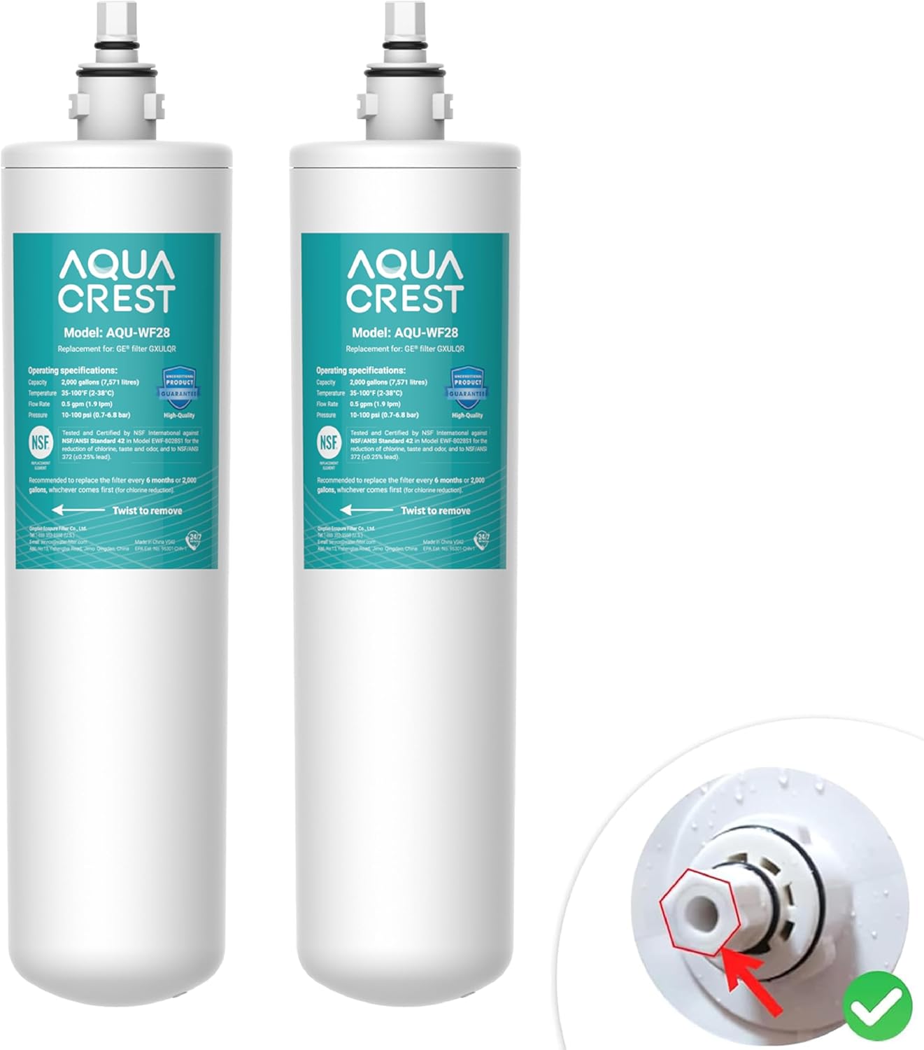 AQUA CREST FQK1R, GXULQK, GXK140TNN, GXULQR, Under Sink Replacement Filter for G...