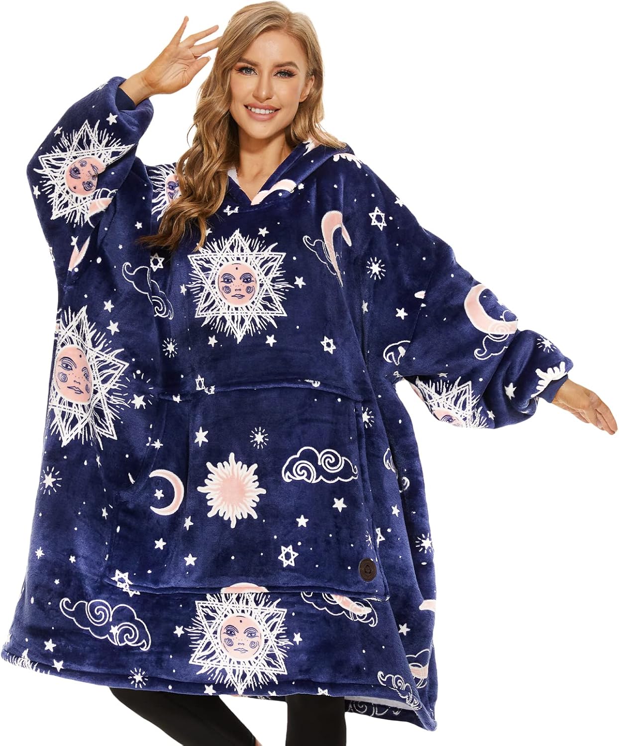 THREE POODLE Oversized Blanket Hoodie, Sherpa Fleece Wearable Blanket Sweatshirt...