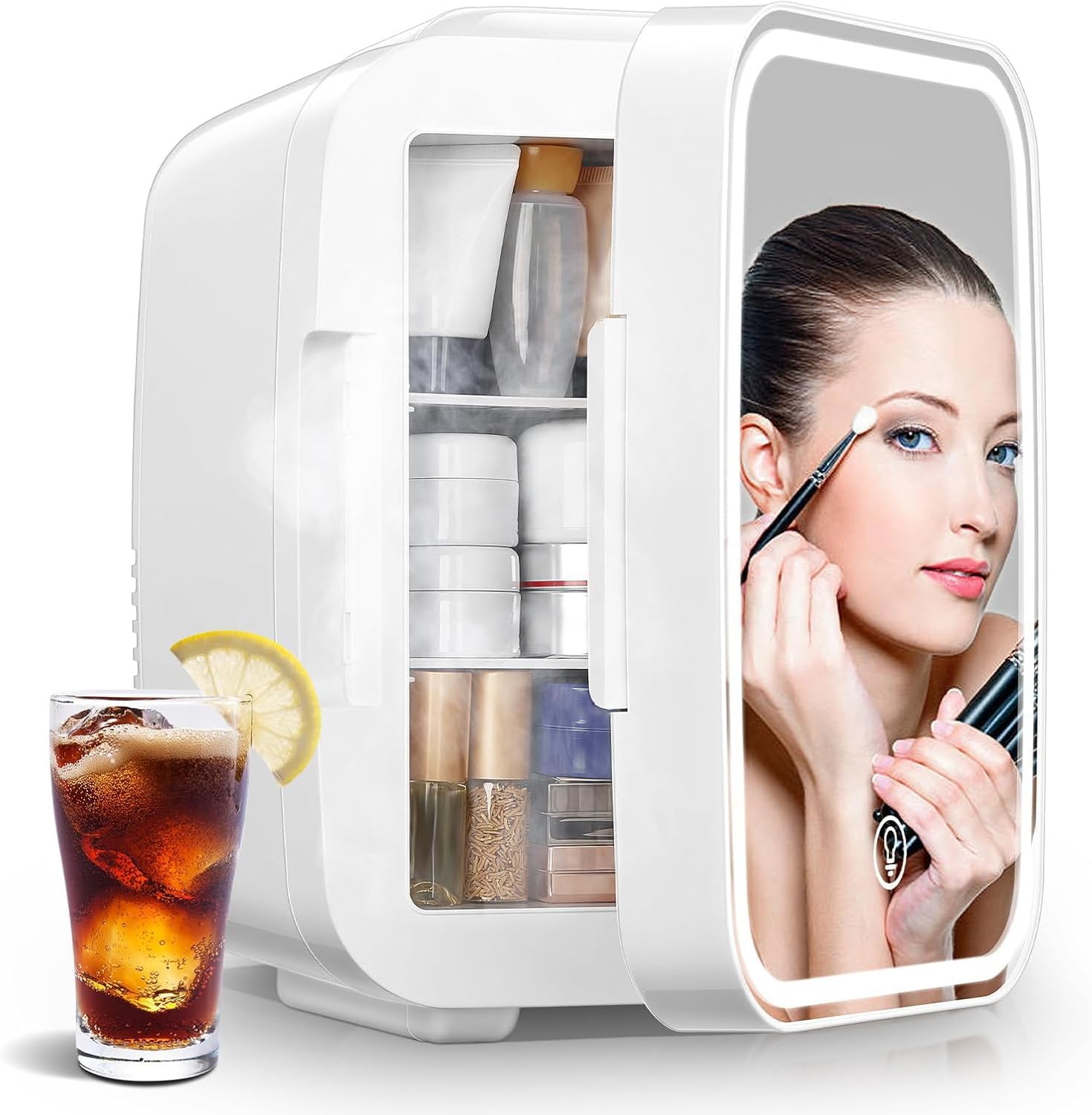 FOHERE Mini Skincare Fridge, 5L/6 Can Portable Small Refrigerator with Dimmable...