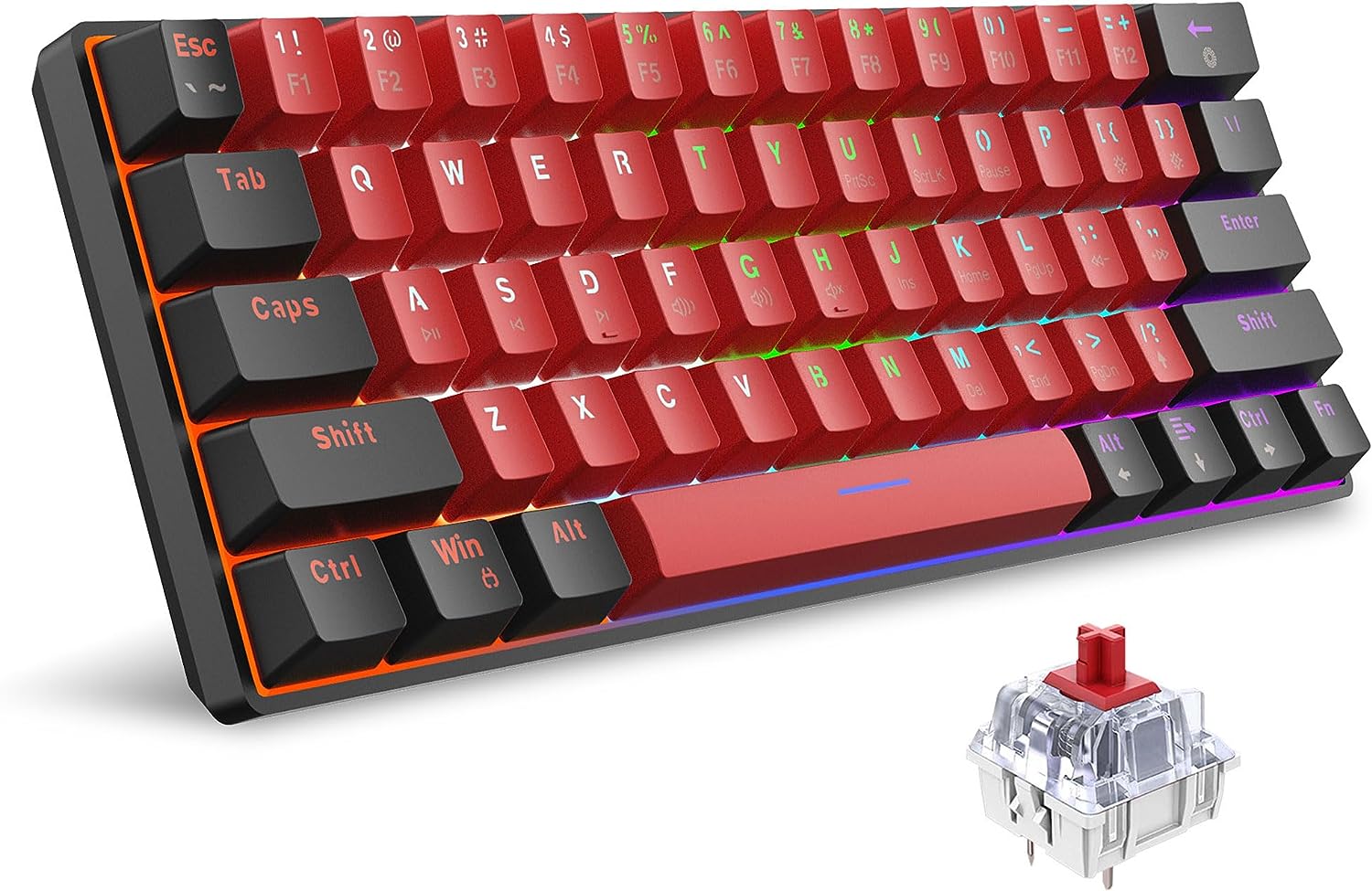 Snpurdiri 60% Wired Mechanical Keyboard, Mini Gaming Keyboard with 61 Red Switch...