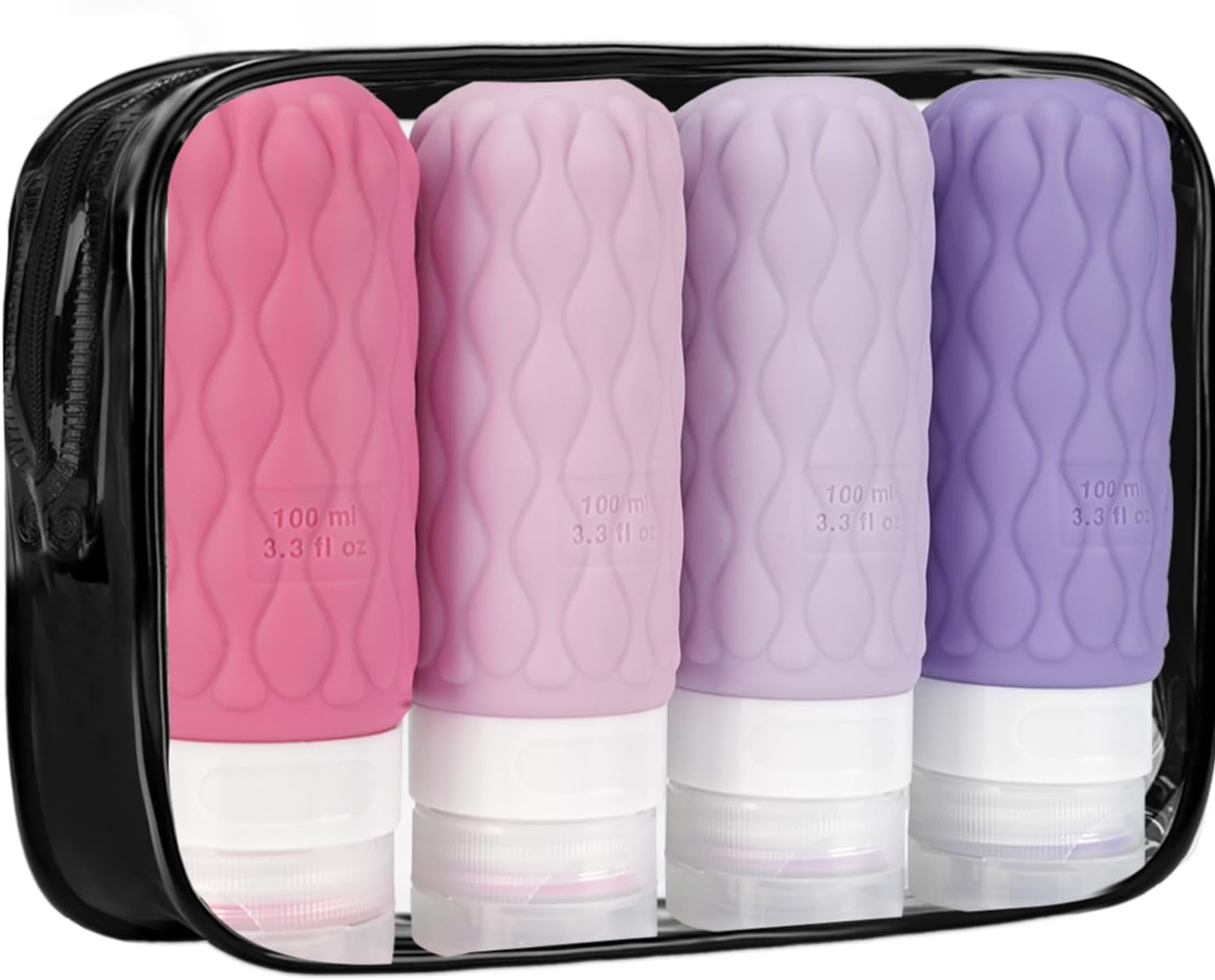 4 Pack Travel Bottles for Toiletries with Labels, 100 ml Silicone Travel Bottles...