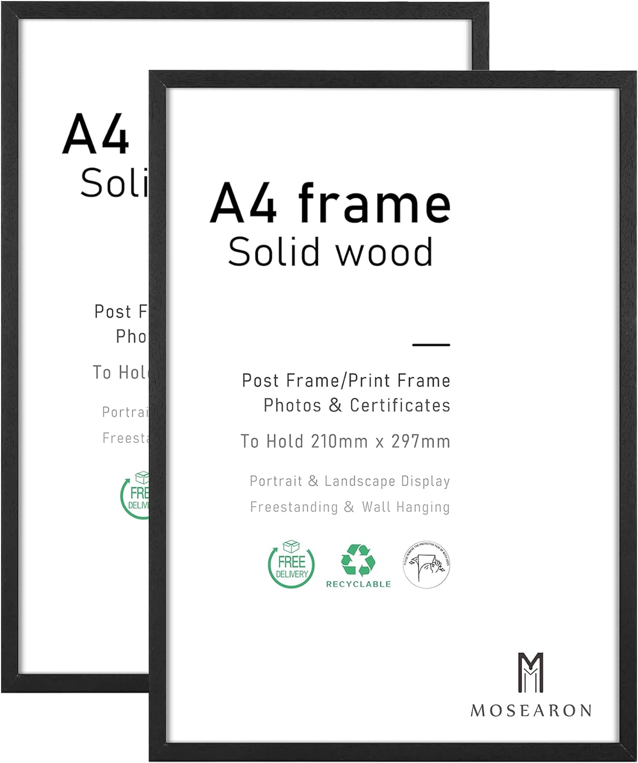 A4 Wood Photo Frame,2 Pack-21x30cm Black Wood Picture Frame,Certificate Frame fo...