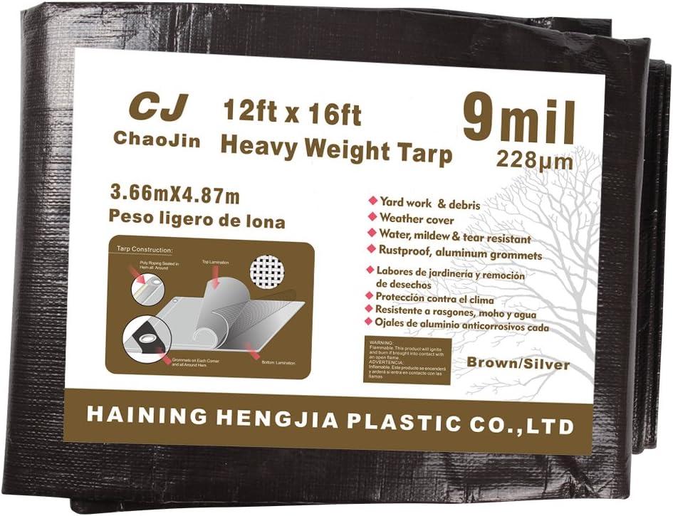 Camping Tarps Waterproof 9-mil Thick Heavy Duty Tarp Grommets Shelter for Boat T...