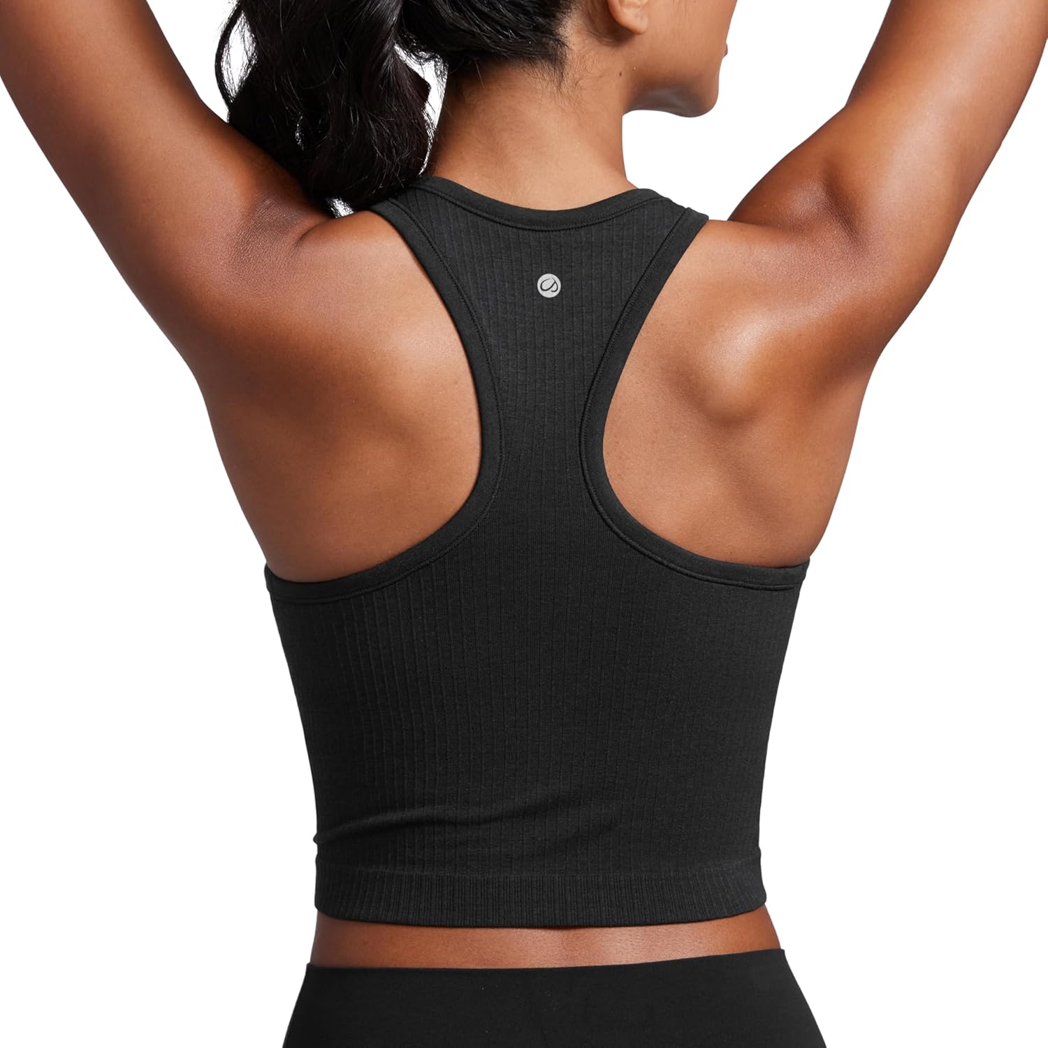CRZ YOGA Womens Seamless Ribbed Longline High Neck Sports Bra - Racerback Padded...