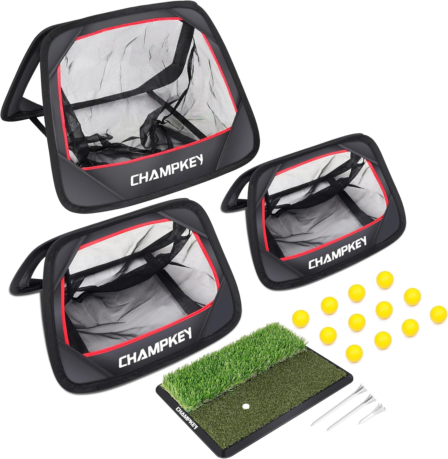 CHAMPKEY Golf Chipping Net with Chipping Mat and 12 Foam Golf Balls - Profession...