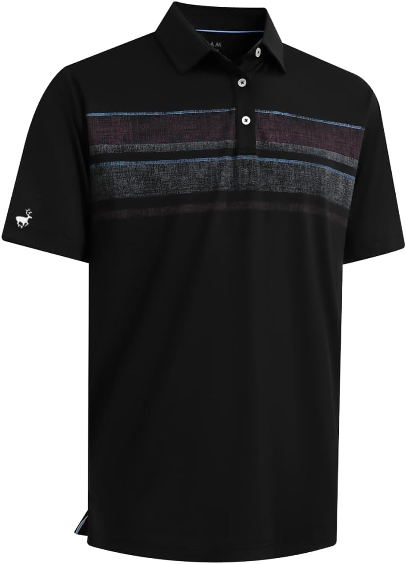 Rouen Mens Golf Shirts Short Sleeve Chest Print Performance Dry Fit Moisture Wic...