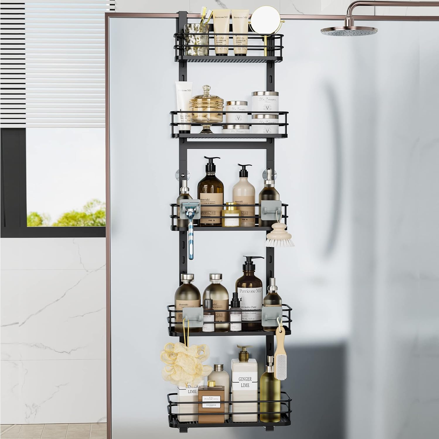 Orimade Over the Door Shower Caddy Adjustable 5 Tier Matt Black,Bathroom Hanging...