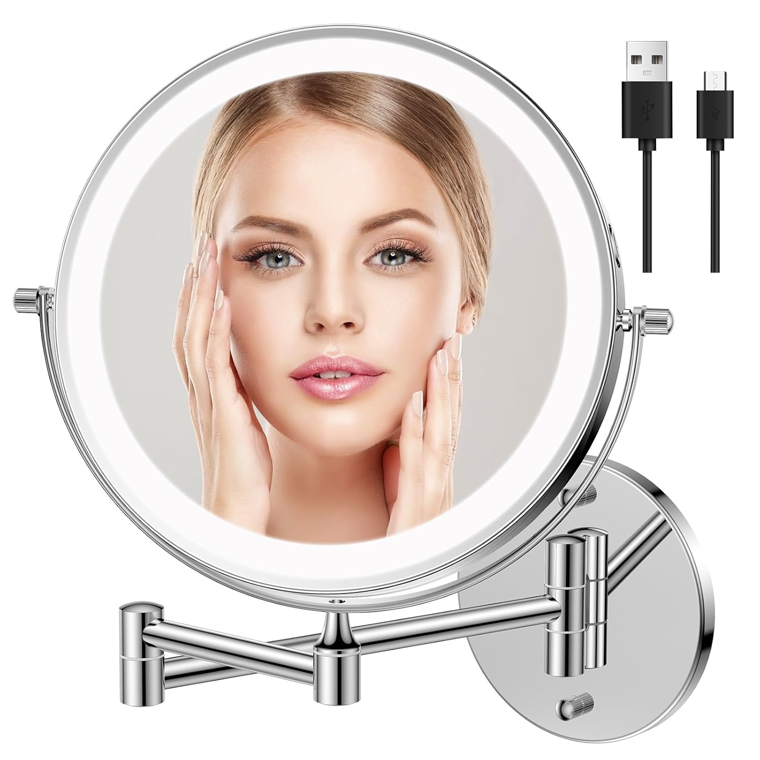 FUNTOUCH Rechargeable Wall Mounted Makeup Mirror with Lights, 1X10X Wall Mount L...