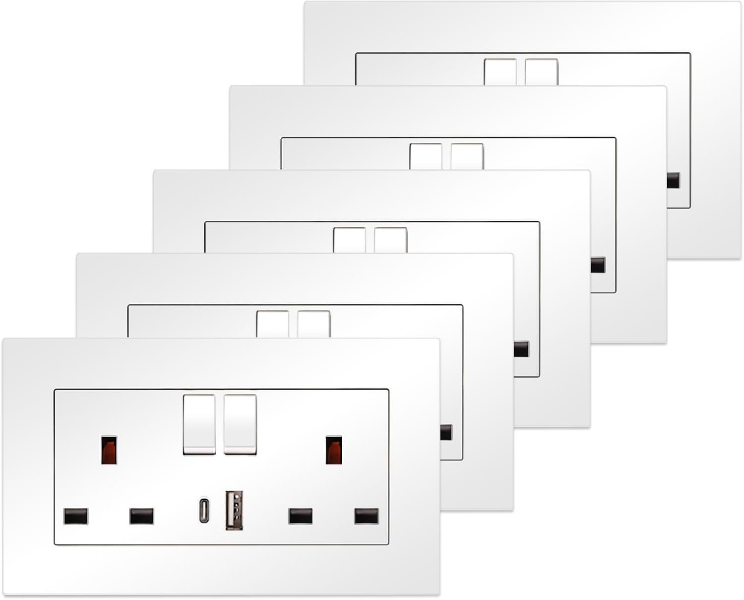 5 Pack CNBINGO Double Switched Power Socket with Dual USB Charging Ports (Type A...