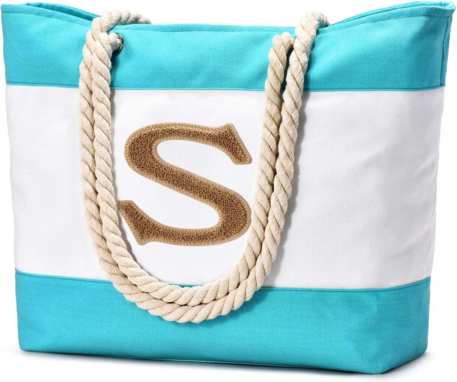 Becokan Initial Beach Bag Waterproof Canvas Beach Tote Bag Zipper Personalized G...