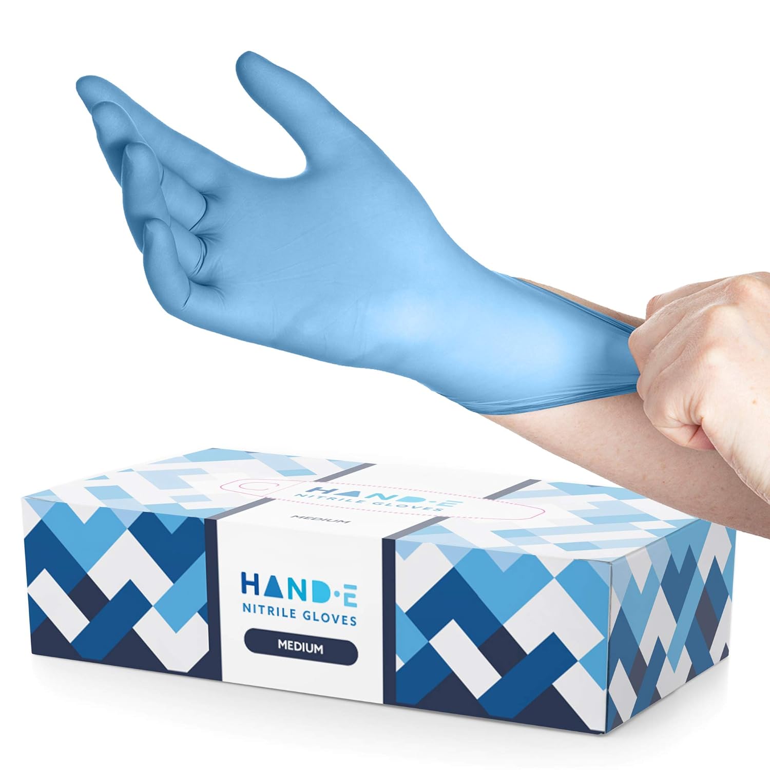 Hand-E Disposable Blue Nitrile Gloves Medium - 100 Count - Kitchen Gloves - Powd...