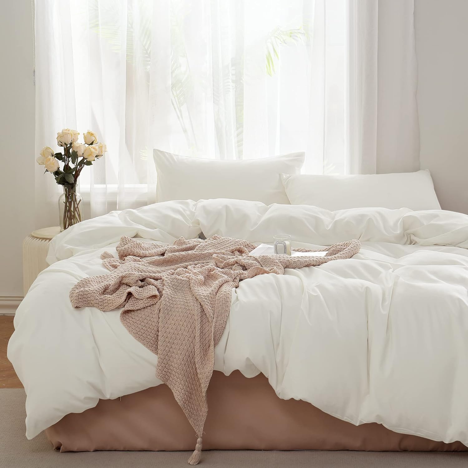 TOCOMOA Duvet Cover King Size, 100% Microfiber Off White Comforter Cover Set, Ul...