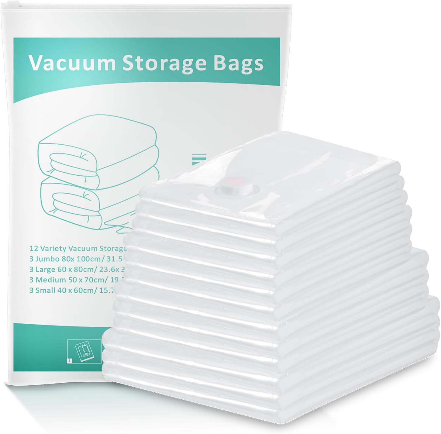 Vacuum Storage Bags, Space Saving Bags 12 Packs Thicker Type, Double Zip Seal &...