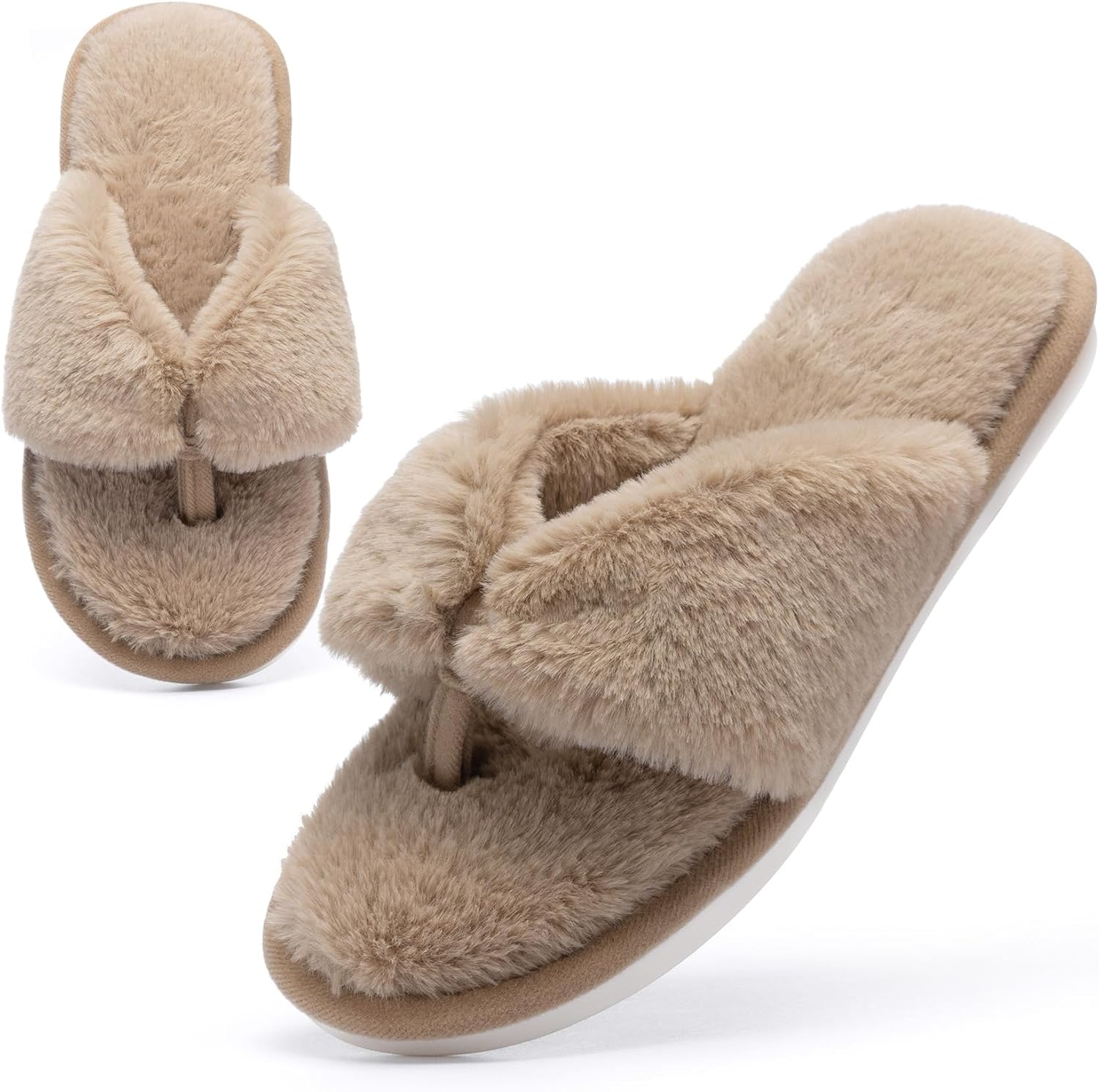 MAXTOP Fluffy House Slippers for Women Open Toe Cute Memory Foam Flip Flop Slipp...