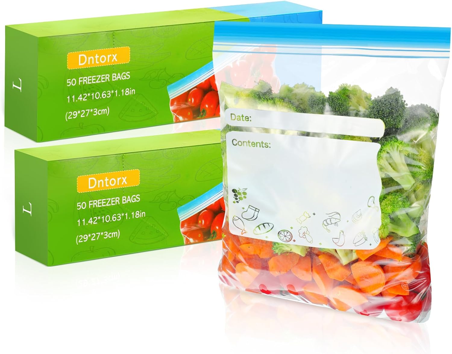 100 Pcs Freezer Bags, Food Storage Bags (4.55L) Double Seal Reusable Ziplock Bag...