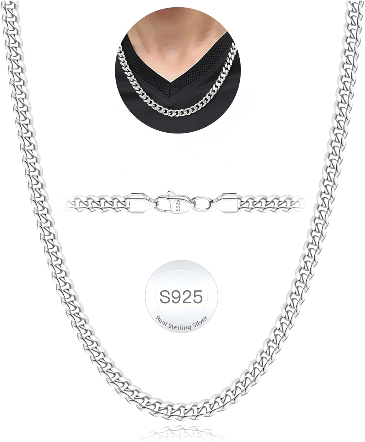 Rajputana S925 Sterling Silver 3mm/4mm/5mm/8mm Thick Cuban Chain for Men Sturdy...