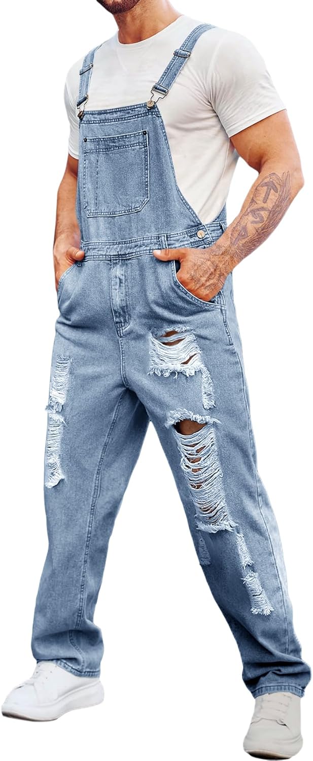 Runcati Men's Denim Bib Overalls Jeans Fashion Boot Cut Trousers Casual Slim Fit...