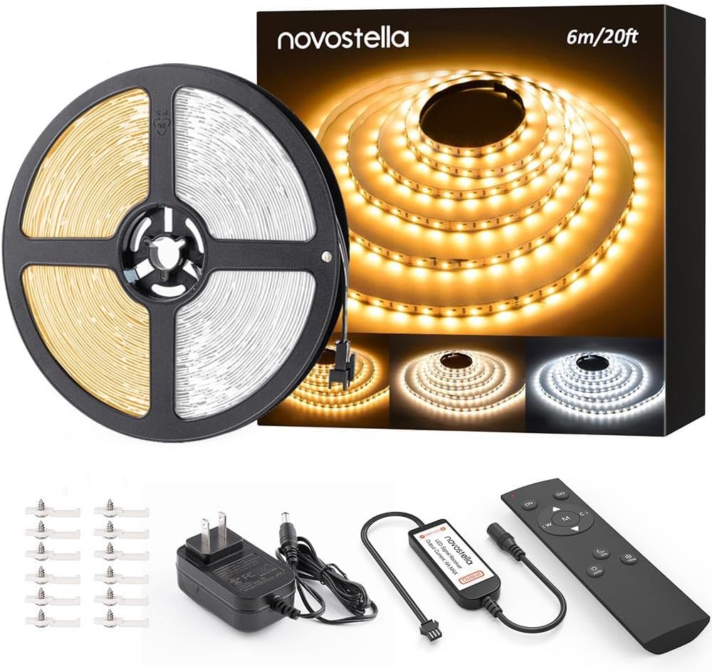 NOVOSTELLA 20ft Tunable White LED Strip Light Kit Dimmable 3000K-6500K 24V Tape...