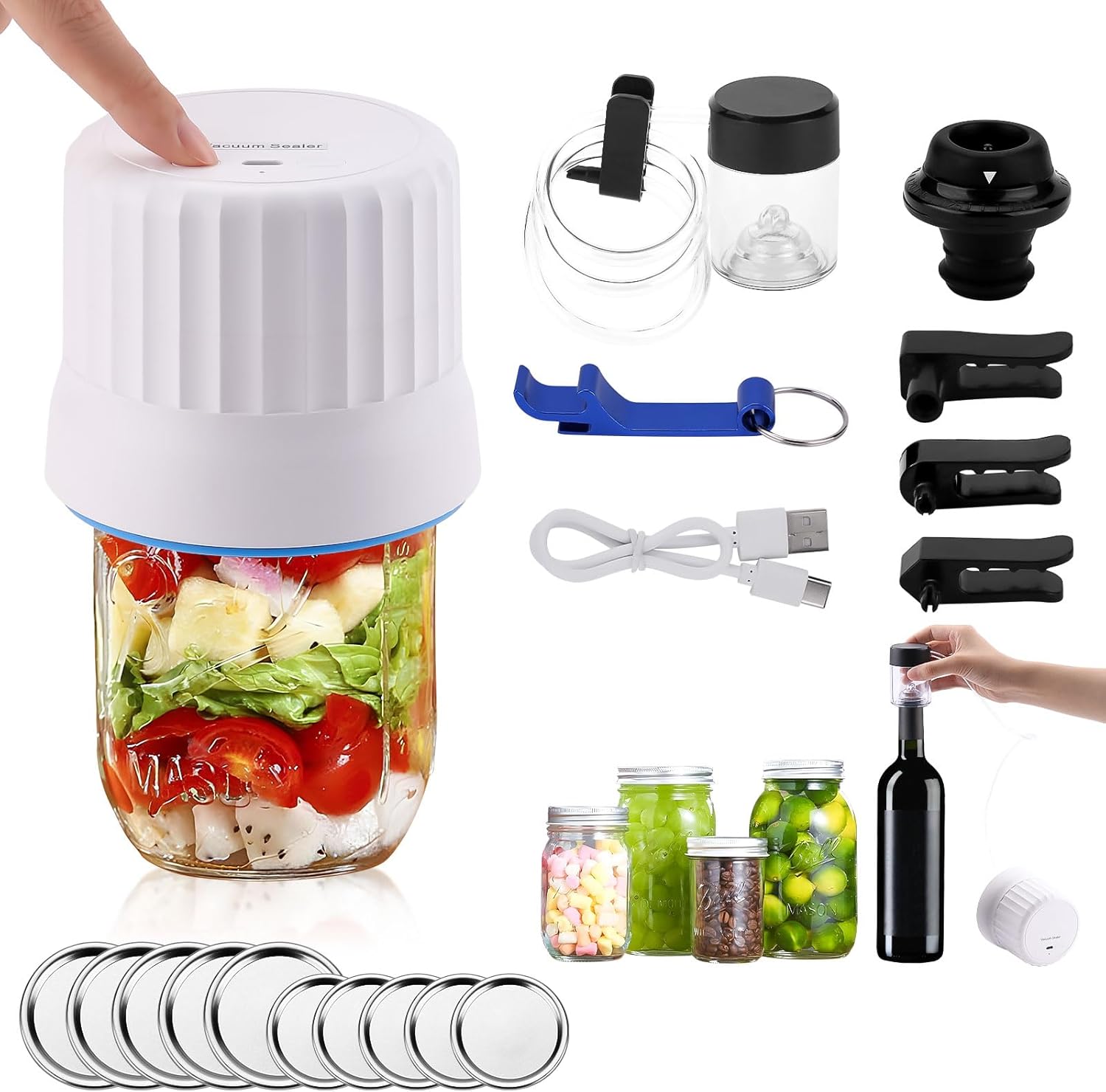 Electric Mason Jar Vacuum Sealer for Wide & Regular-Mouth Jar and Accessory Hose...
