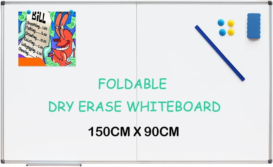 XIWODE Magnetic Dry Erase Board, 150 x 90cm, Large Foldable White Board with Alu...