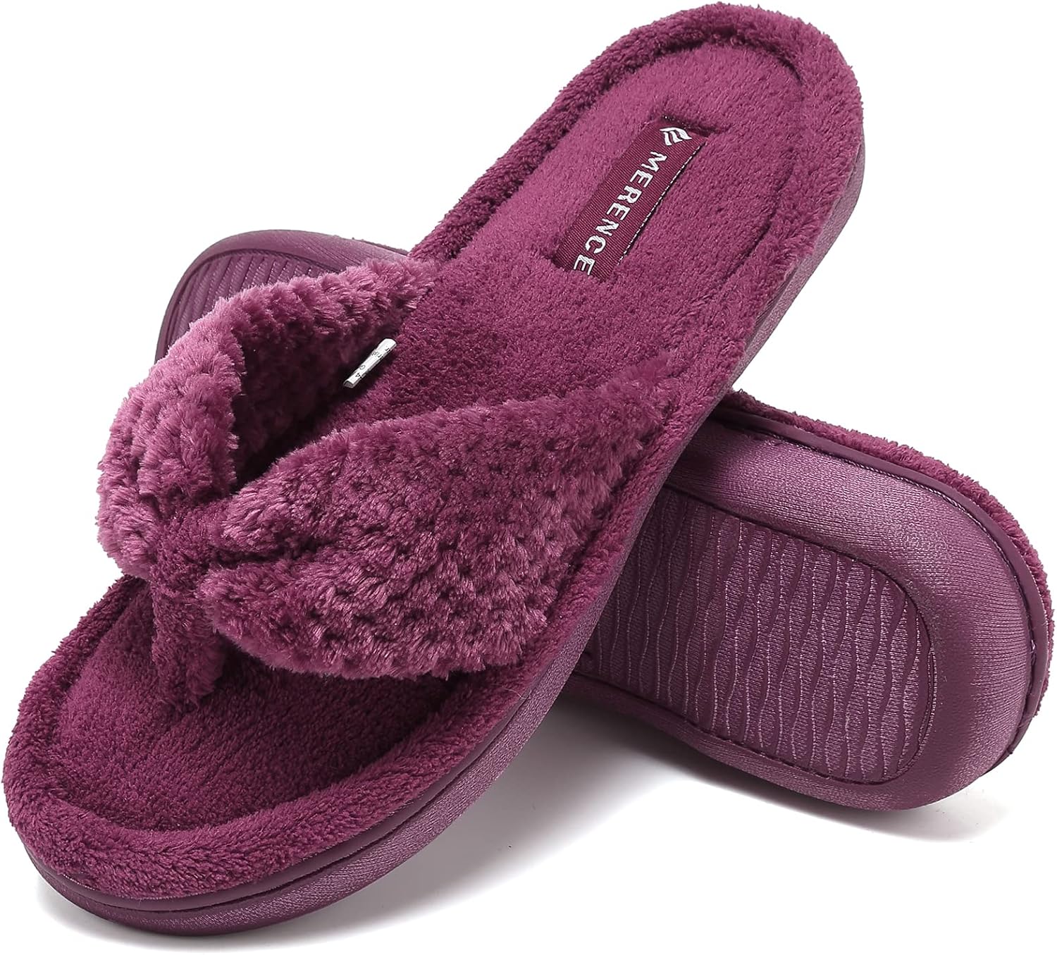 CIOR Women's Cozy Memory Foam Spa Thong Flip Flops House Indoor Slippers Plush G...