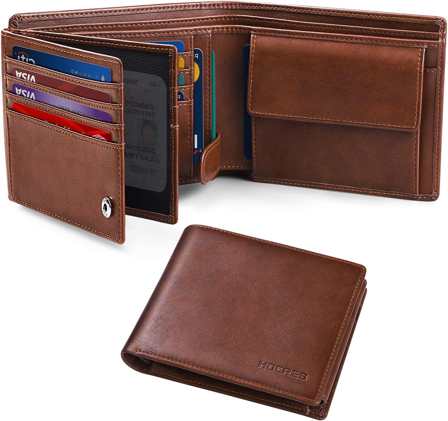 HOCRES® Wallets for Mens RFID Blocking Leather Slim Wallet with 15 Credit Card H...